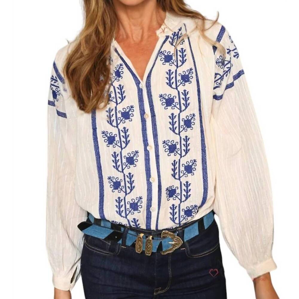 NEW PITI CUITI maddi embroidered boho blouse in blue